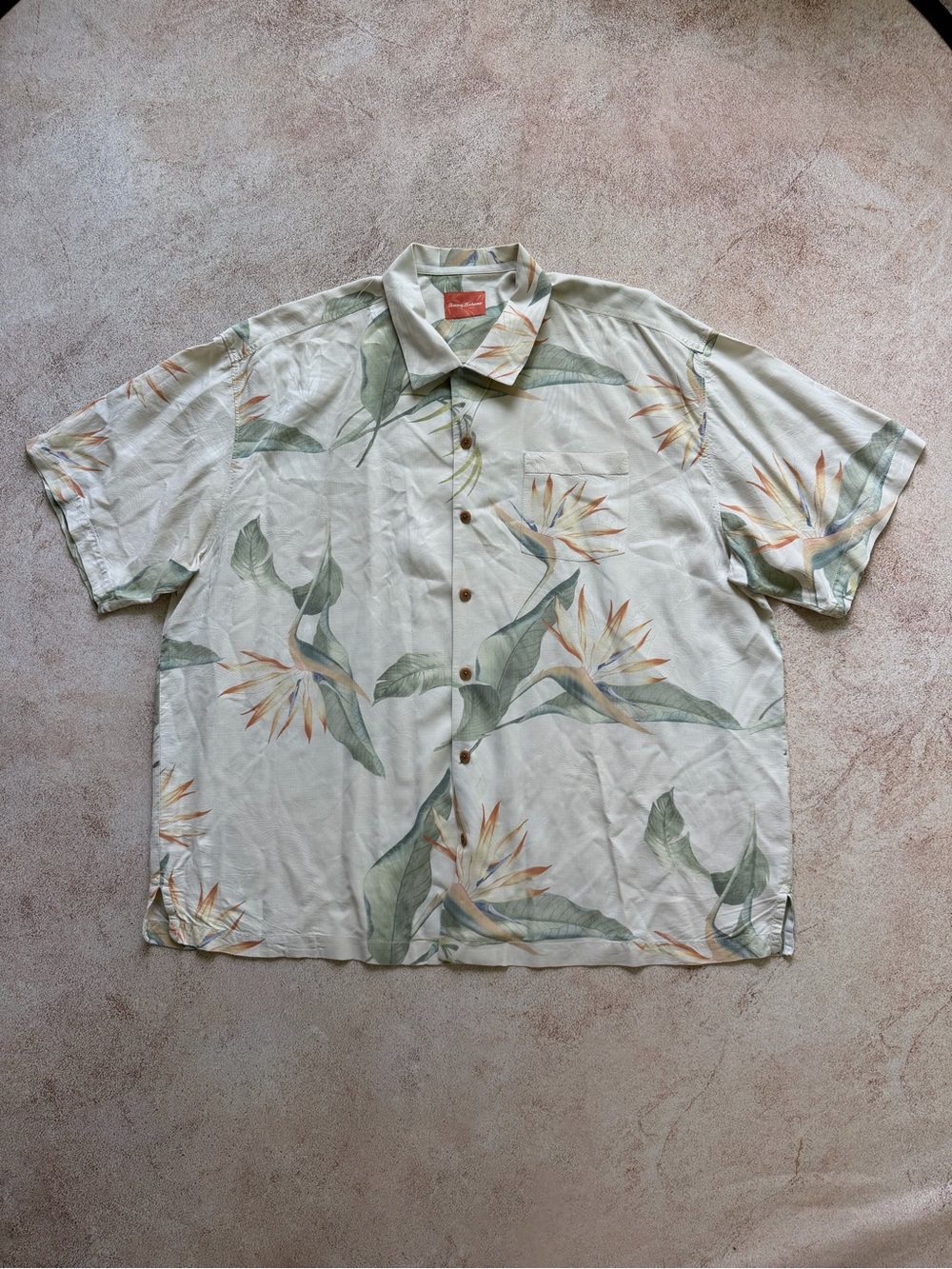 Tommy Bahama Hawaiian Bird of Paradise Print Button-Up 100% Silk